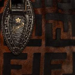 Pre Owned Fendi Brown Calfhair, Suede and Leather Chef De Jour Bag