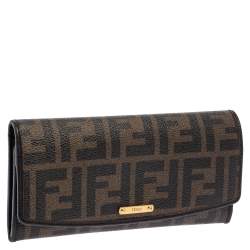 Pre Owned Fendi Tobacco Zucca Coated Canvas and Leather Continental Wallet