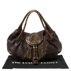 Pre Owned Fendi Tobacco Zucca Canvas and Leather Spy Bag