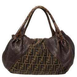 Pre Owned Fendi Tobacco Zucca Canvas and Leather Spy Bag