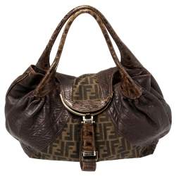 Pre Owned Fendi Tobacco Zucca Canvas and Leather Spy Bag