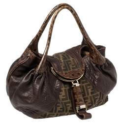 Pre Owned Fendi Tobacco Zucca Canvas and Leather Spy Bag
