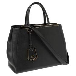 Pre Owned Fendi Black Leather Medium 2Jours Tote