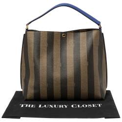 Pre Owned Fendi Tobacco/Black Pequin Stripe Coated Canvas and Leather Hobo Bag