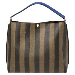 Pre Owned Fendi Tobacco/Black Pequin Stripe Coated Canvas and Leather Hobo Bag