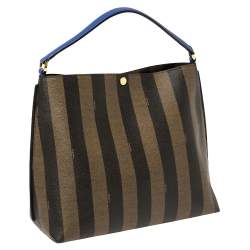 Pre Owned Fendi Tobacco/Black Pequin Stripe Coated Canvas and Leather Hobo Bag