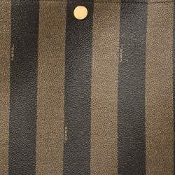 Pre Owned Fendi Tobacco/Black Pequin Stripe Coated Canvas and Leather Hobo Bag