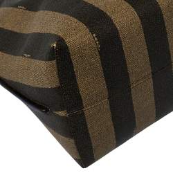 Pre Owned Fendi Tobacco/Black Pequin Stripe Coated Canvas and Leather Hobo Bag