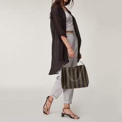 Pre Owned Fendi Tobacco/Black Pequin Stripe Coated Canvas and Leather Hobo Bag