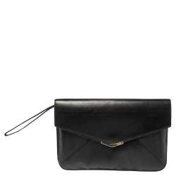 Pre Owned Fendi Black Leather Large 2Jours Wrislet Envelope Clutch