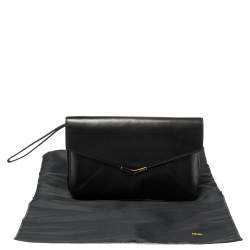 Pre Owned Fendi Black Leather Large 2Jours Wrislet Envelope Clutch