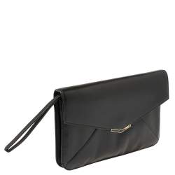 Pre Owned Fendi Black Leather Large 2Jours Wrislet Envelope Clutch