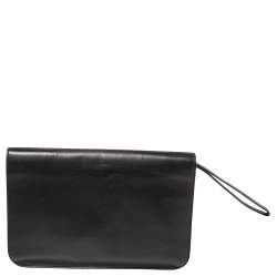Pre Owned Fendi Black Leather Large 2Jours Wrislet Envelope Clutch