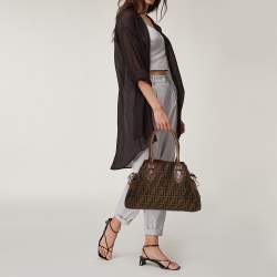 Pre Owned Fendi Tobacco Zucca Canvas and Leather Chef De Jour Bag