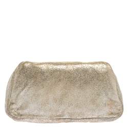 Pre Owned Fendi Metallic Silver Suede Borderline Clutch