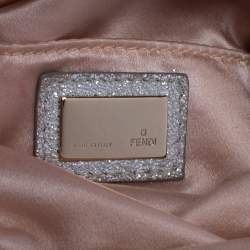 Pre Owned Fendi Metallic Silver Suede Borderline Clutch