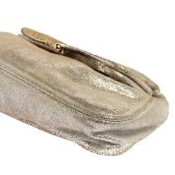 Pre Owned Fendi Metallic Silver Suede Borderline Clutch