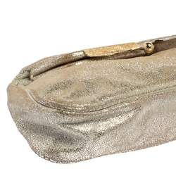 Pre Owned Fendi Metallic Silver Suede Borderline Clutch