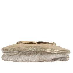 Pre Owned Fendi Metallic Silver Suede Borderline Clutch