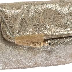 Pre Owned Fendi Metallic Silver Suede Borderline Clutch