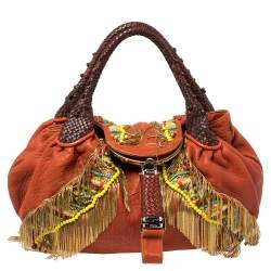Pre Owned Fendi Multicolor Leather, Beaded and Fringe Embellished Spy Bag