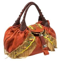 Pre Owned Fendi Multicolor Leather, Beaded and Fringe Embellished Spy Bag