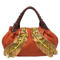 Pre Owned Fendi Multicolor Leather, Beaded and Fringe Embellished Spy Bag