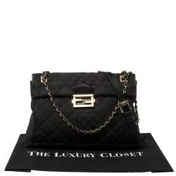 Fendi Black Zucca Quilted Canvas Maxi Baguette Flap Shoulder Bag