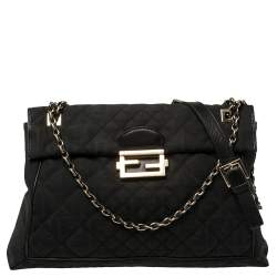 Fendi Black Zucca Quilted Canvas Maxi Baguette Flap Shoulder Bag