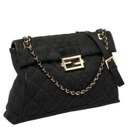 Fendi Black Zucca Quilted Canvas Maxi Baguette Flap Shoulder Bag