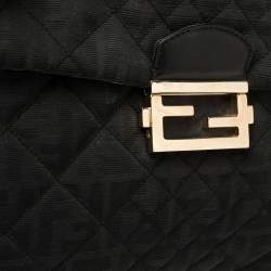 Fendi Black Zucca Quilted Canvas Maxi Baguette Flap Shoulder Bag