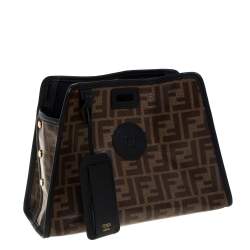 Pre Owned Fendi Brown Zucca Coated Canvas and Leather Small Peekaboo Defender Pouch