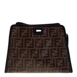 Pre Owned Fendi Brown Zucca Coated Canvas and Leather Small Peekaboo Defender Pouch