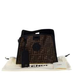Pre Owned Fendi Brown Zucca Coated Canvas and Leather Small Peekaboo Defender Pouch