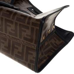 Pre Owned Fendi Brown Zucca Coated Canvas and Leather Small Peekaboo Defender Pouch