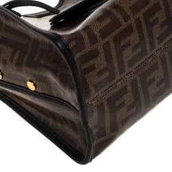 Pre Owned Fendi Brown Zucca Coated Canvas and Leather Small Peekaboo Defender Pouch