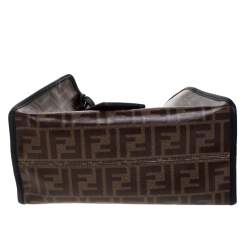 Pre Owned Fendi Brown Zucca Coated Canvas and Leather Small Peekaboo Defender Pouch