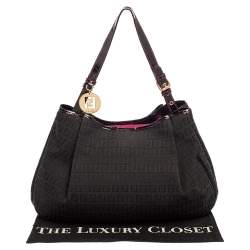 Pre Owned Fendi Black Zucchino Canvas and Patent Leather Hobo
