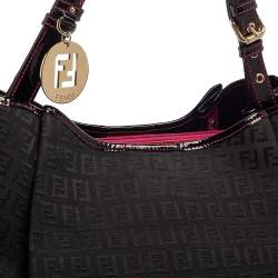 Pre Owned Fendi Black Zucchino Canvas and Patent Leather Hobo