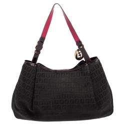 Pre Owned Fendi Black Zucchino Canvas and Patent Leather Hobo