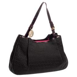 Pre Owned Fendi Black Zucchino Canvas and Patent Leather Hobo