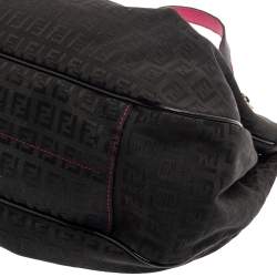 Pre Owned Fendi Black Zucchino Canvas and Patent Leather Hobo