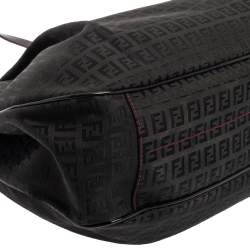 Pre Owned Fendi Black Zucchino Canvas and Patent Leather Hobo