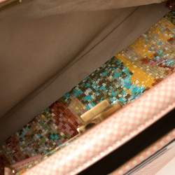 Pre Owned Fendi Pink/White Checkered Leather Large Peekaboo Top Handle Bag