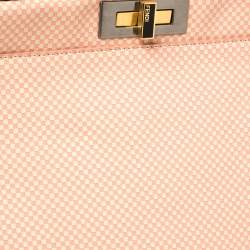Pre Owned Fendi Pink/White Checkered Leather Large Peekaboo Top Handle Bag