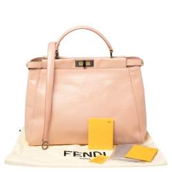 Pre Owned Fendi Pink/White Checkered Leather Large Peekaboo Top Handle Bag