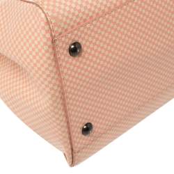 Pre Owned Fendi Pink/White Checkered Leather Large Peekaboo Top Handle Bag