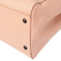 Pre Owned Fendi Pink/White Checkered Leather Large Peekaboo Top Handle Bag