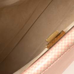 Pre Owned Fendi Pink/White Checkered Leather Large Peekaboo Top Handle Bag