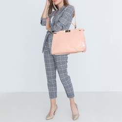 Pre Owned Fendi Pink/White Checkered Leather Large Peekaboo Top Handle Bag